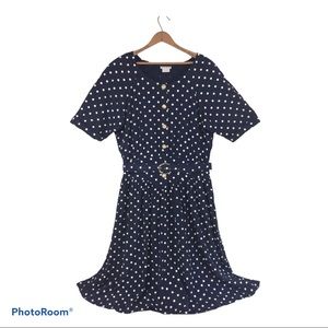 Vintage Adrian Jordon Navy & White Polka Dot Dress